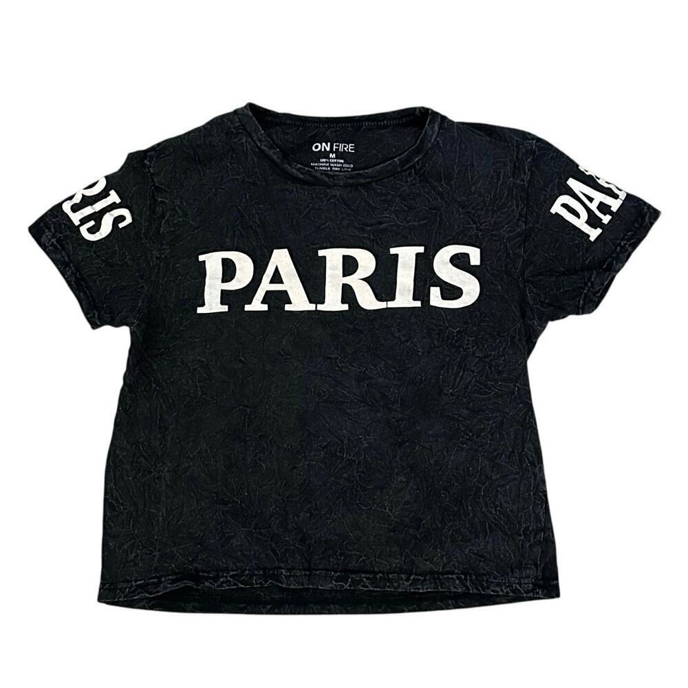 ON FIRE Black Crew Neck Graphic Print Short Sleeves T-Shirt Size Medium